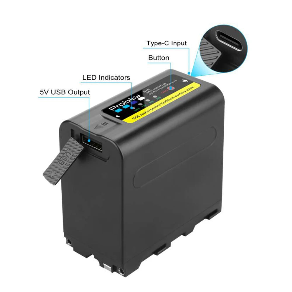 USB input charge 10800mAh NP-F970 NP-F980 F960 F970 Battery power LED Power bank Indicator for Sony F960 F550 F750 F770 MC1500C