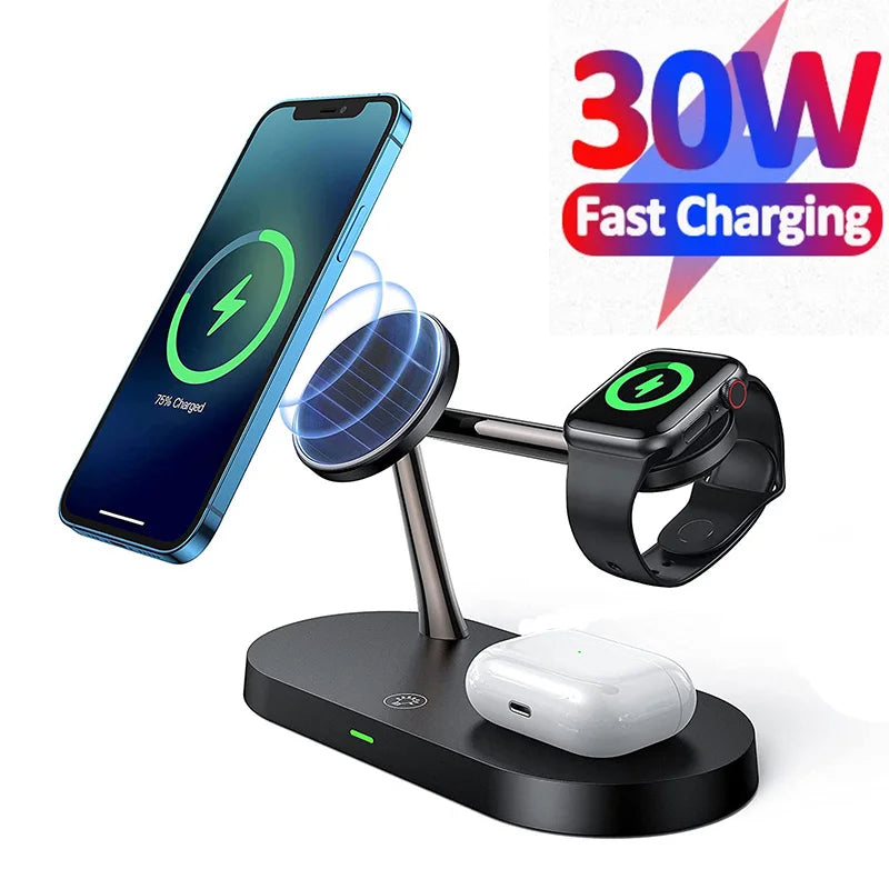 30W 5 In 1 Wireless Charger Stand For iPhone 15 14 13 12 Apple Watch Qi Fast Charging Dock Station for Airpods Pro IWatch 9 8 7