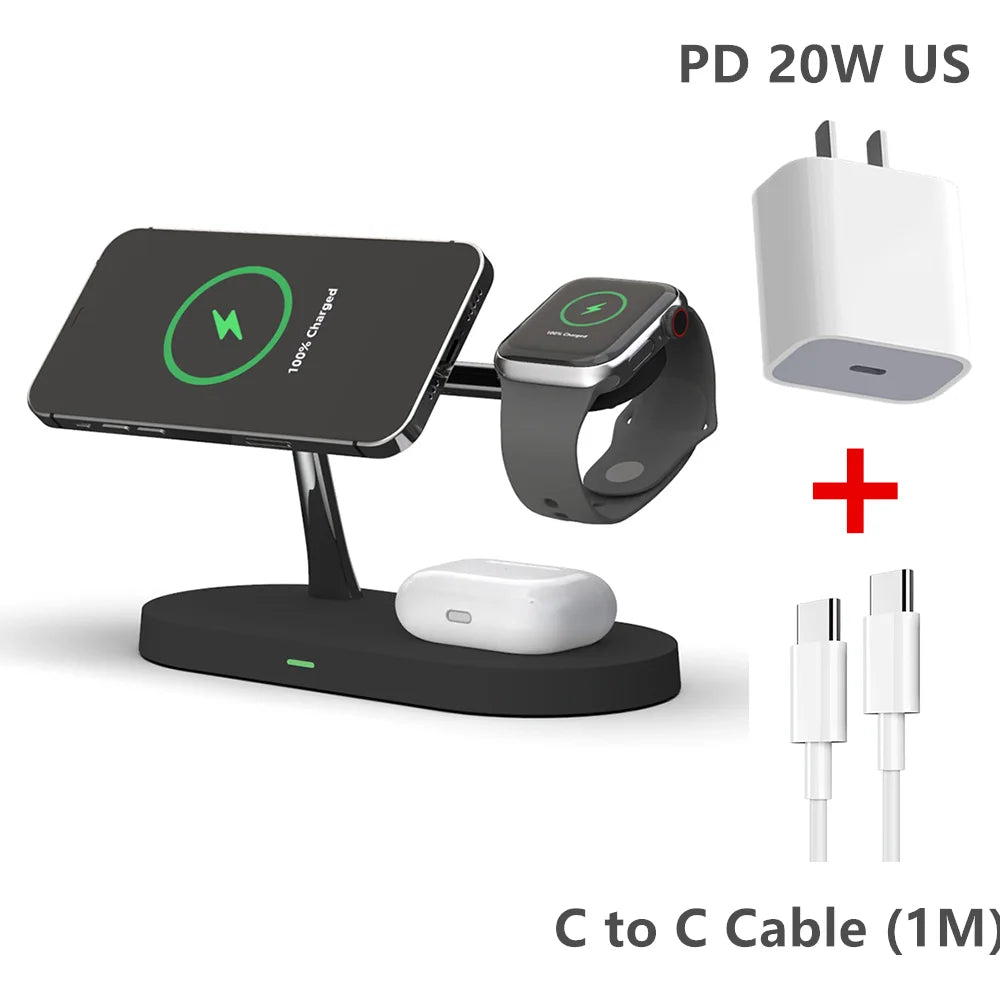 30W 5 In 1 Wireless Charger Stand For iPhone 15 14 13 12 Apple Watch Qi Fast Charging Dock Station for Airpods Pro IWatch 9 8 7