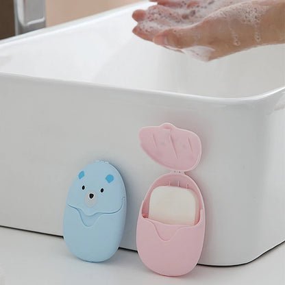 50Pcs Portable Disposable Cleaning Soap Paper New Cartoon Travel Paper Soap Cute Paper Soap Disposable Bear Soap