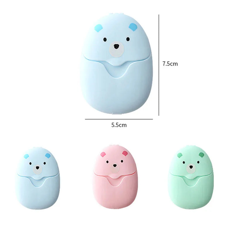 50Pcs Portable Disposable Cleaning Soap Paper New Cartoon Travel Paper Soap Cute Paper Soap Disposable Bear Soap