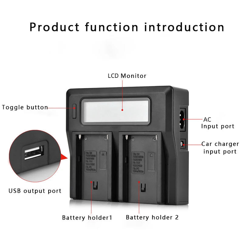 USB input charge 10800mAh NP-F970 NP-F980 F960 F970 Battery power LED Power bank Indicator for Sony F960 F550  F750 F770 MC1500C