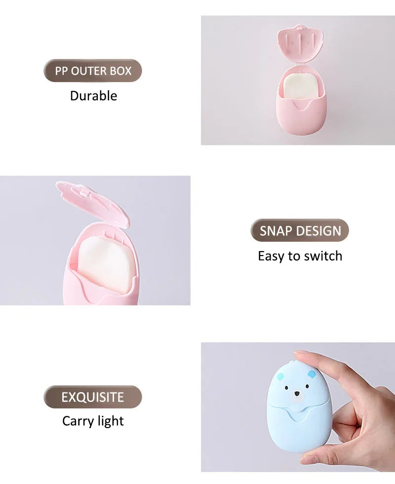 50Pcs Portable Disposable Cleaning Soap Paper New Cartoon Travel Paper Soap Cute Paper Soap Disposable Bear Soap