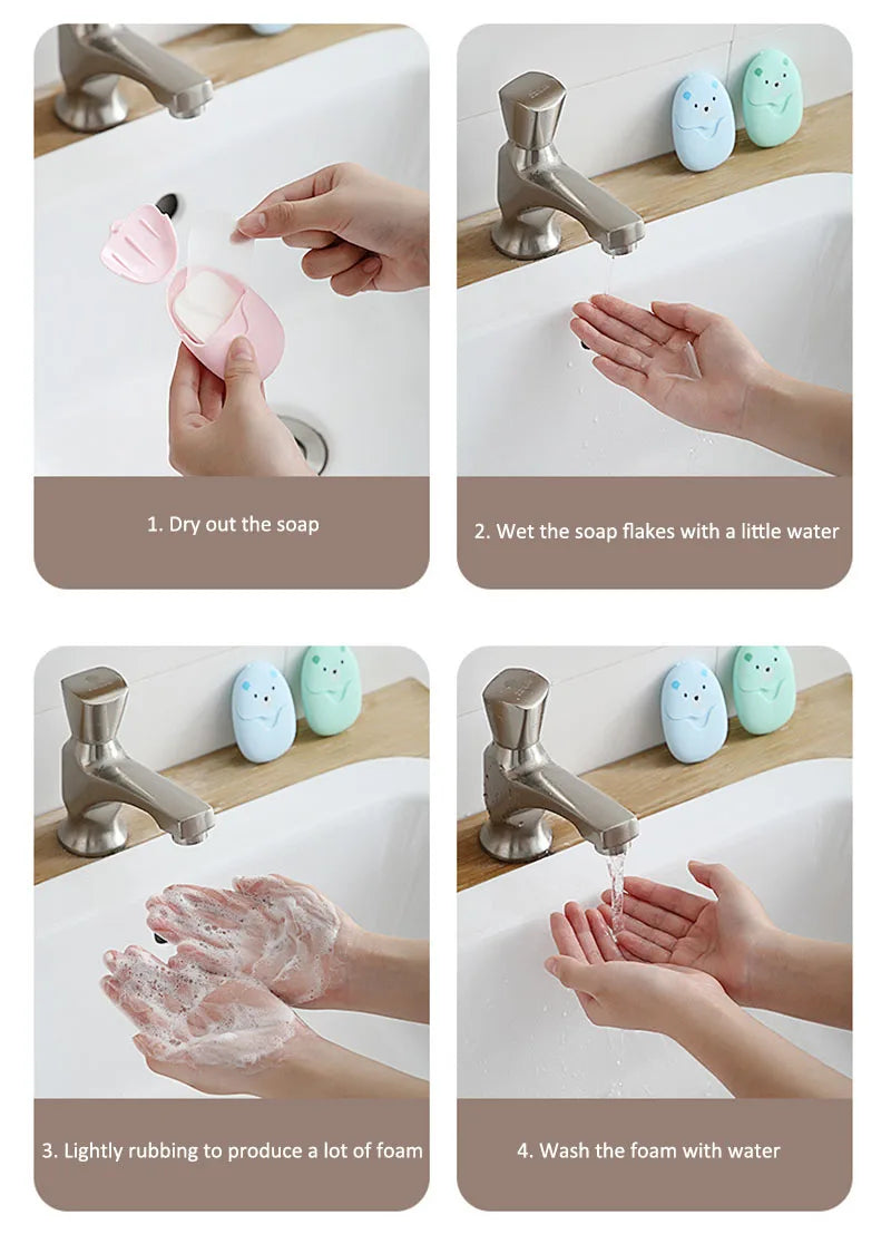 50Pcs Portable Disposable Cleaning Soap Paper New Cartoon Travel Paper Soap Cute Paper Soap Disposable Bear Soap