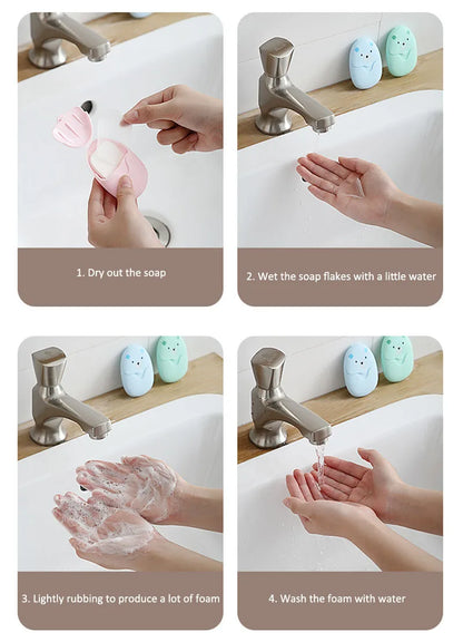 50Pcs Portable Disposable Cleaning Soap Paper New Cartoon Travel Paper Soap Cute Paper Soap Disposable Bear Soap