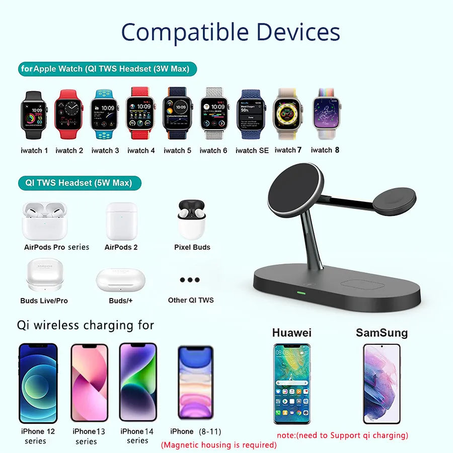 30W 5 In 1 Wireless Charger Stand For iPhone 15 14 13 12 Apple Watch Qi Fast Charging Dock Station for Airpods Pro IWatch 9 8 7