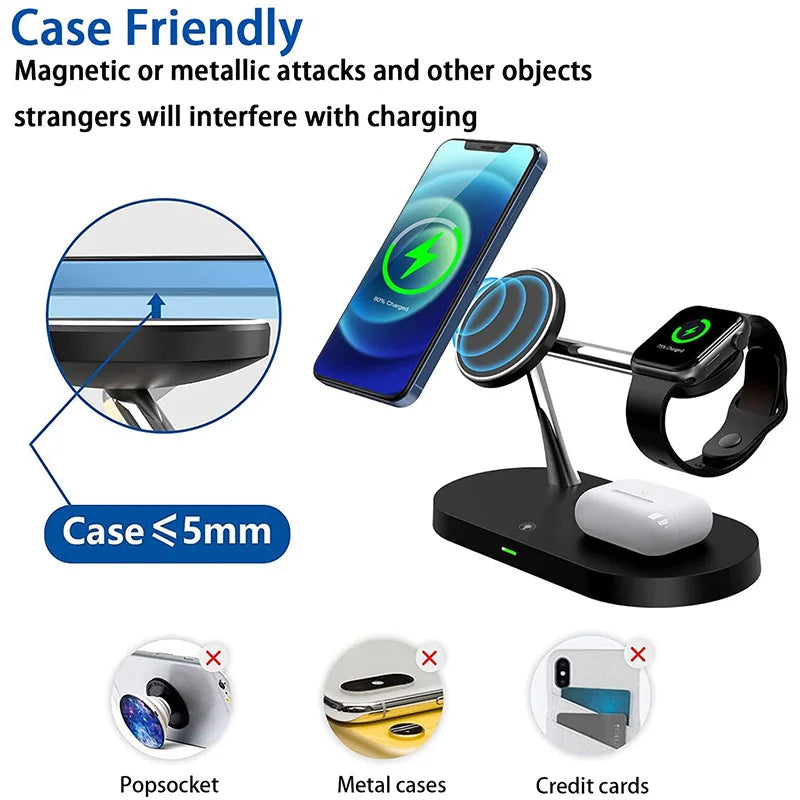 30W 5 In 1 Wireless Charger Stand For iPhone 15 14 13 12 Apple Watch Qi Fast Charging Dock Station for Airpods Pro IWatch 9 8 7