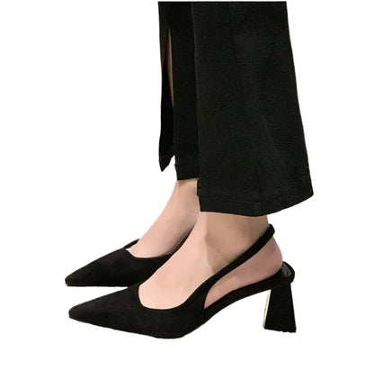 2024 Summer New Pointed Solid Color Simple Shallow Mouth Comfortable Women's Outwear Back Strap Fashion Sandals Women