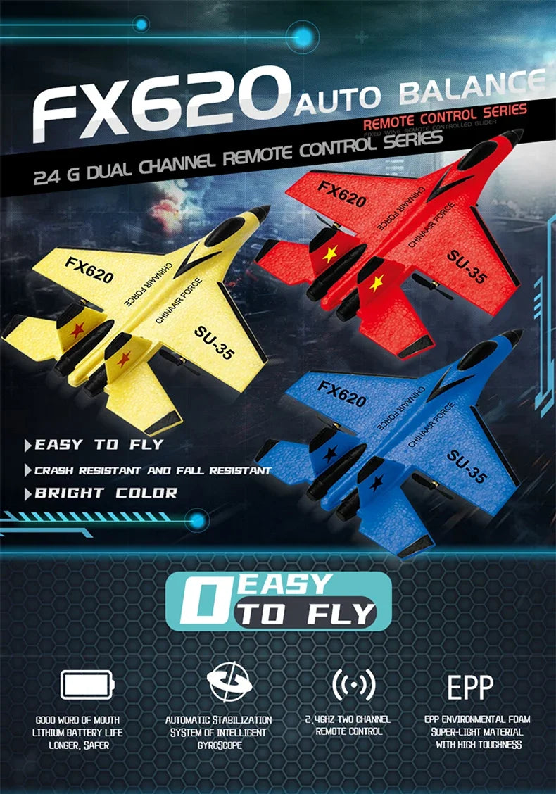 2.4G RC Plane SU35 Aircraft Remote Control Flying Model Glider EPP Foam With LED Lights Toys For Children Airplane Gifts