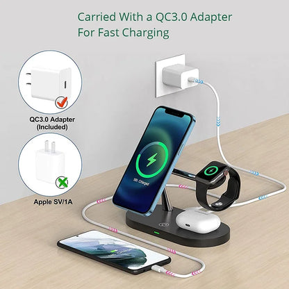 30W 5 In 1 Wireless Charger Stand For iPhone 15 14 13 12 Apple Watch Qi Fast Charging Dock Station for Airpods Pro IWatch 9 8 7