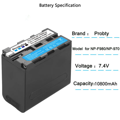 USB input charge 10800mAh NP-F970 NP-F980 F960 F970 Battery power LED Power bank Indicator for Sony F960 F550  F750 F770 MC1500C