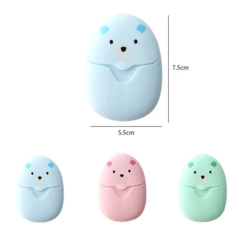 50Pcs Portable Disposable Cleaning Soap Paper New Cartoon Travel Paper Soap Cute Paper Soap Disposable Bear Soap