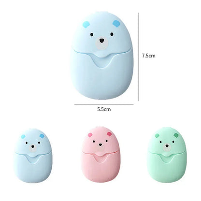 50Pcs Portable Disposable Cleaning Soap Paper New Cartoon Travel Paper Soap Cute Paper Soap Disposable Bear Soap