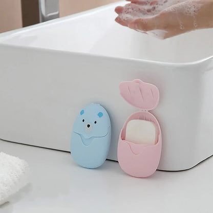 50Pcs Portable Disposable Cleaning Soap Paper New Cartoon Travel Paper Soap Cute Paper Soap Disposable Bear Soap