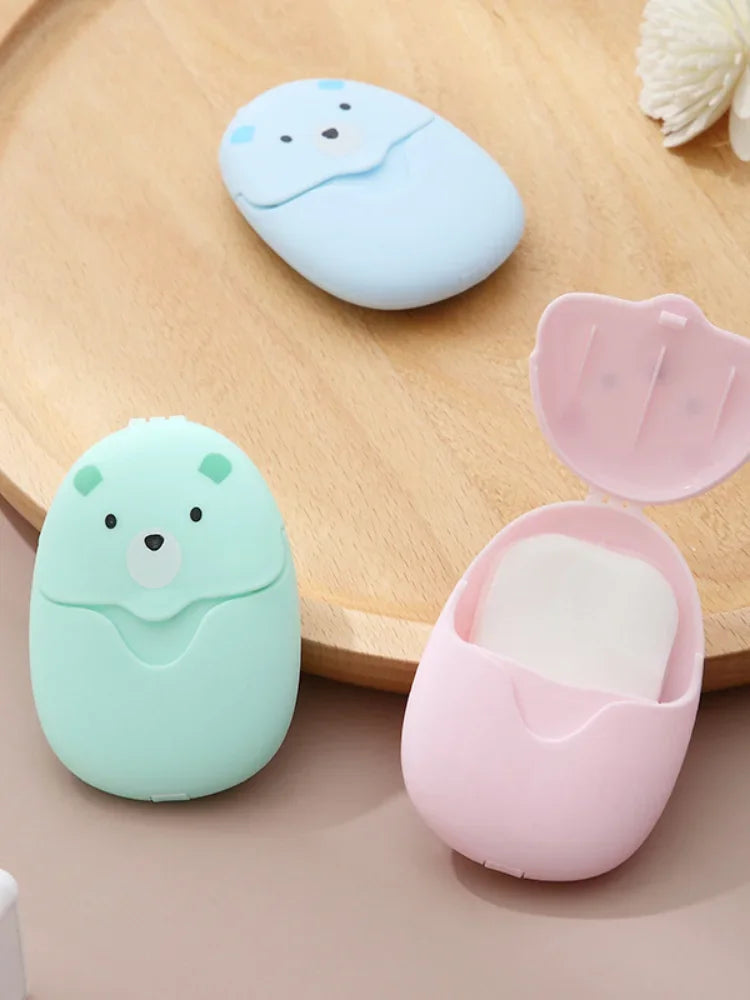 50Pcs Portable Disposable Cleaning Soap Paper New Cartoon Travel Paper Soap Cute Paper Soap Disposable Bear Soap
