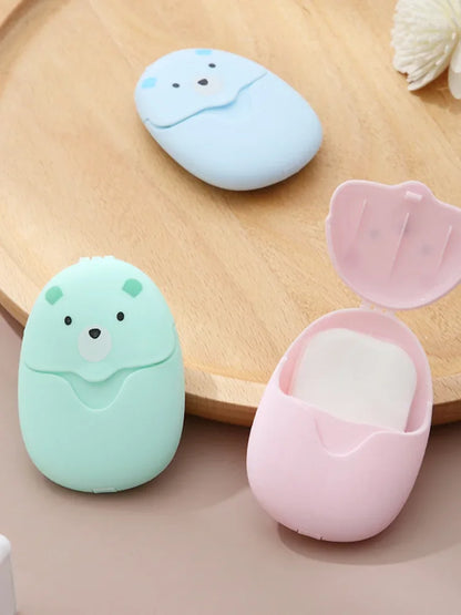50Pcs Portable Disposable Cleaning Soap Paper New Cartoon Travel Paper Soap Cute Paper Soap Disposable Bear Soap
