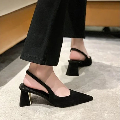 2024 Summer New Pointed Solid Color Simple Shallow Mouth Comfortable Women's Outwear Back Strap Fashion Sandals Women