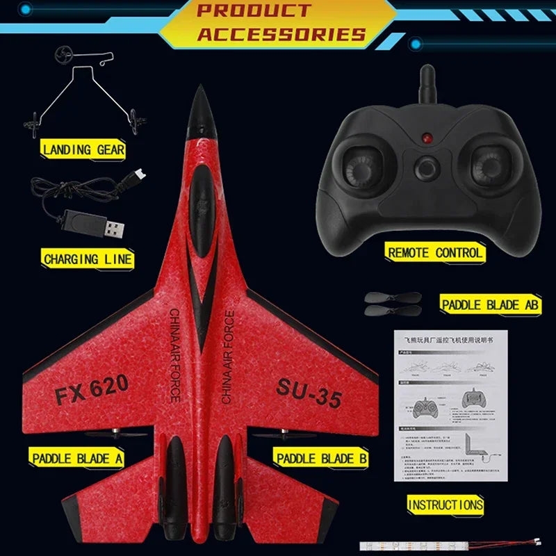 2.4G RC Plane SU35 Aircraft Remote Control Flying Model Glider EPP Foam With LED Lights Toys For Children Airplane Gifts