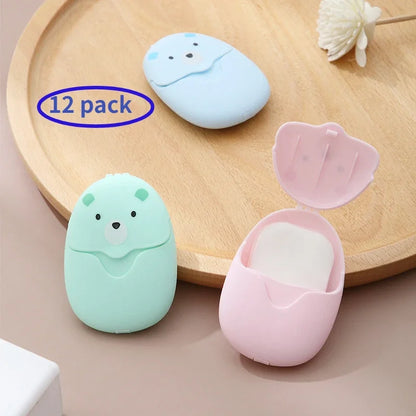 50Pcs Portable Disposable Cleaning Soap Paper New Cartoon Travel Paper Soap Cute Paper Soap Disposable Bear Soap